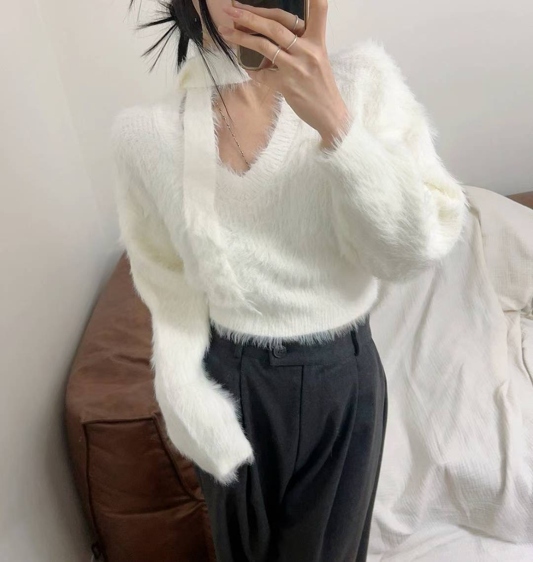 KITSCH韓國代購㊣女士新款真品職業熱賣時尚休閑針織衫含脖帶KITSCH針織衫圖色2