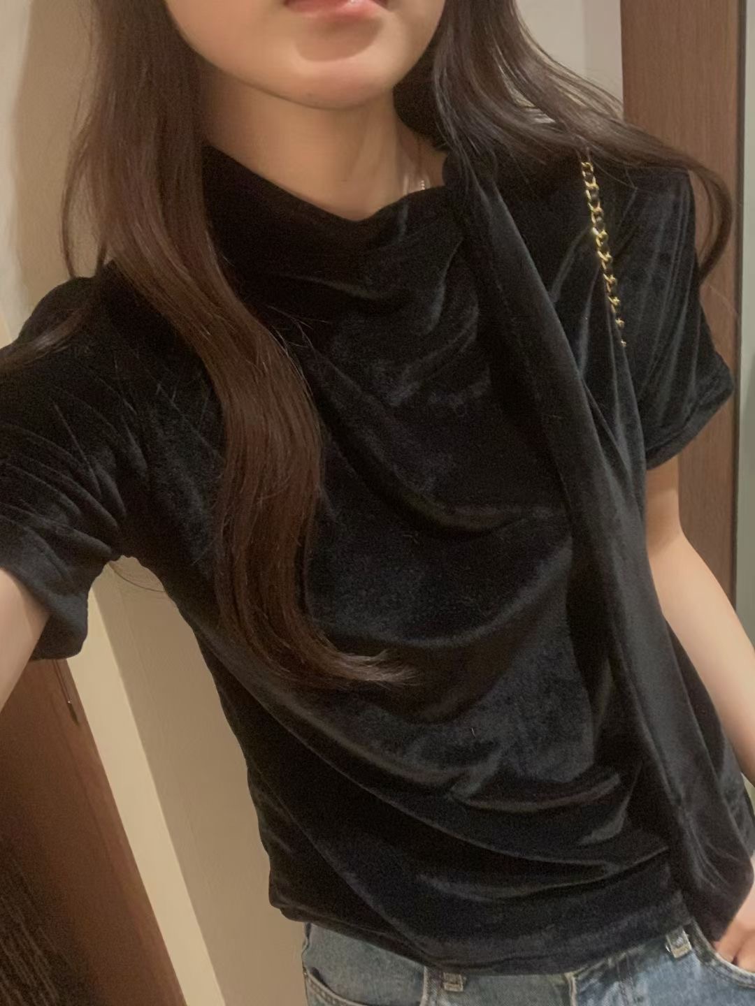 OSRO韓國代購㊣女士新款人氣熱賣25秋冬推薦職業時尚T恤天鵝絨OSROT恤