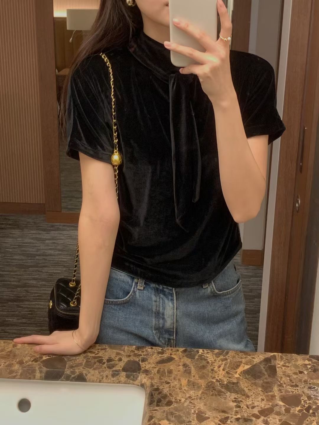 OSRO韓國代購㊣女士新款人氣熱賣25秋冬推薦職業時尚T恤天鵝絨OSROT恤圖色2