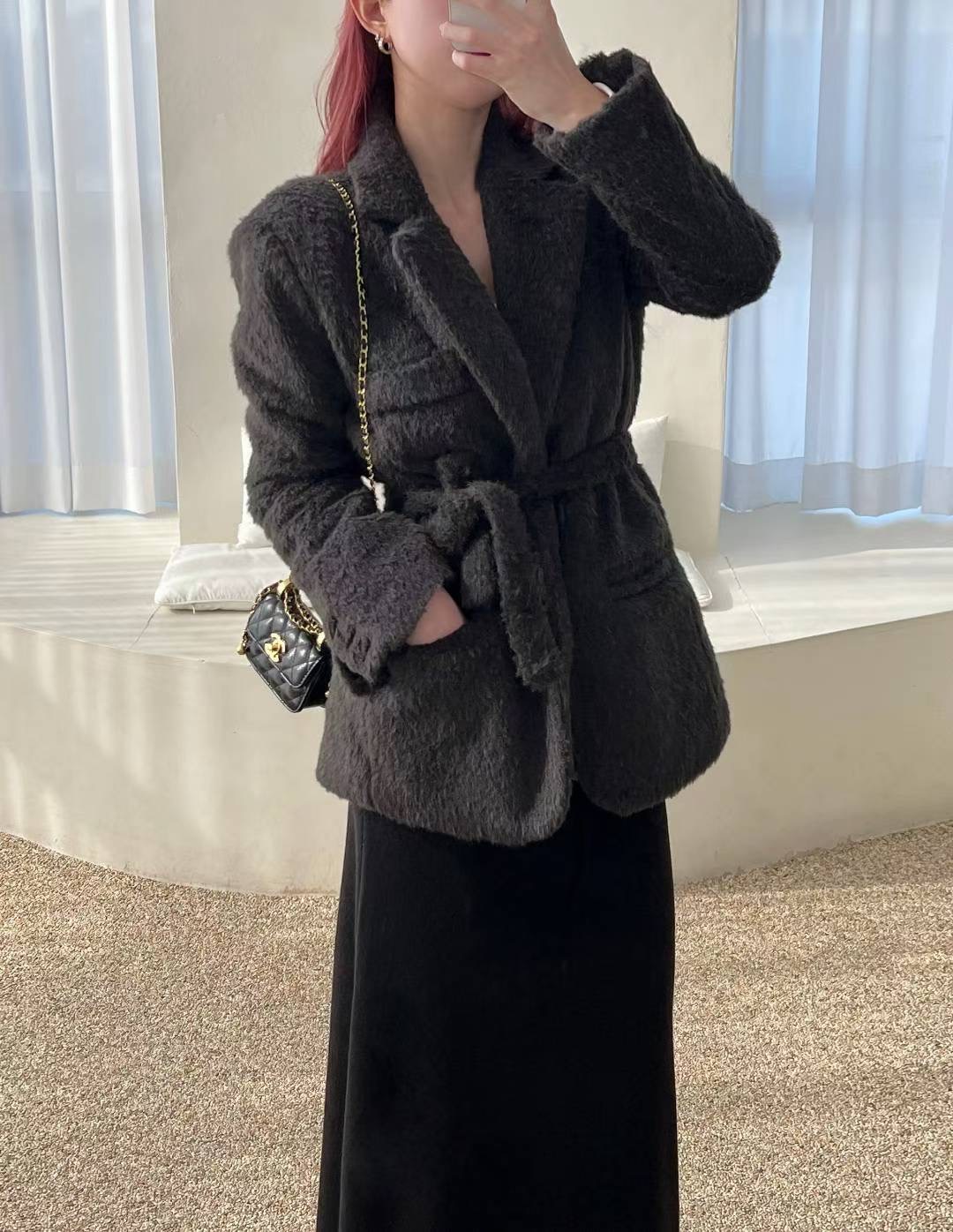 KITSCH東大門㊣代購女裝新品25秋冬休閑人氣短款大衣含腰帶KITSCH短款大衣圖色2