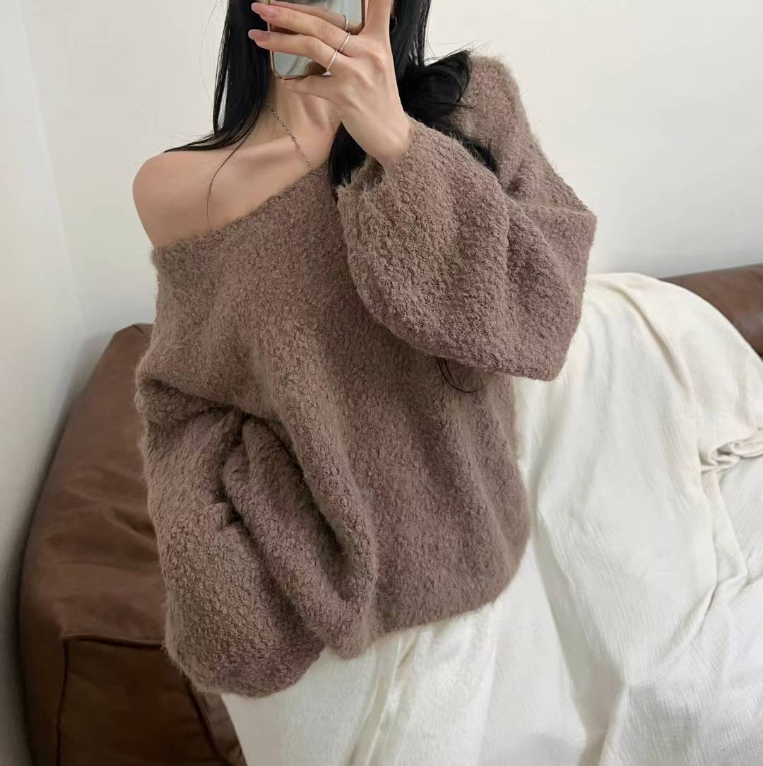 KITSCH韓國代購㊣女士新款時尚熱賣25秋冬人氣休閑針織衫船領KITSCH針織衫圖色1