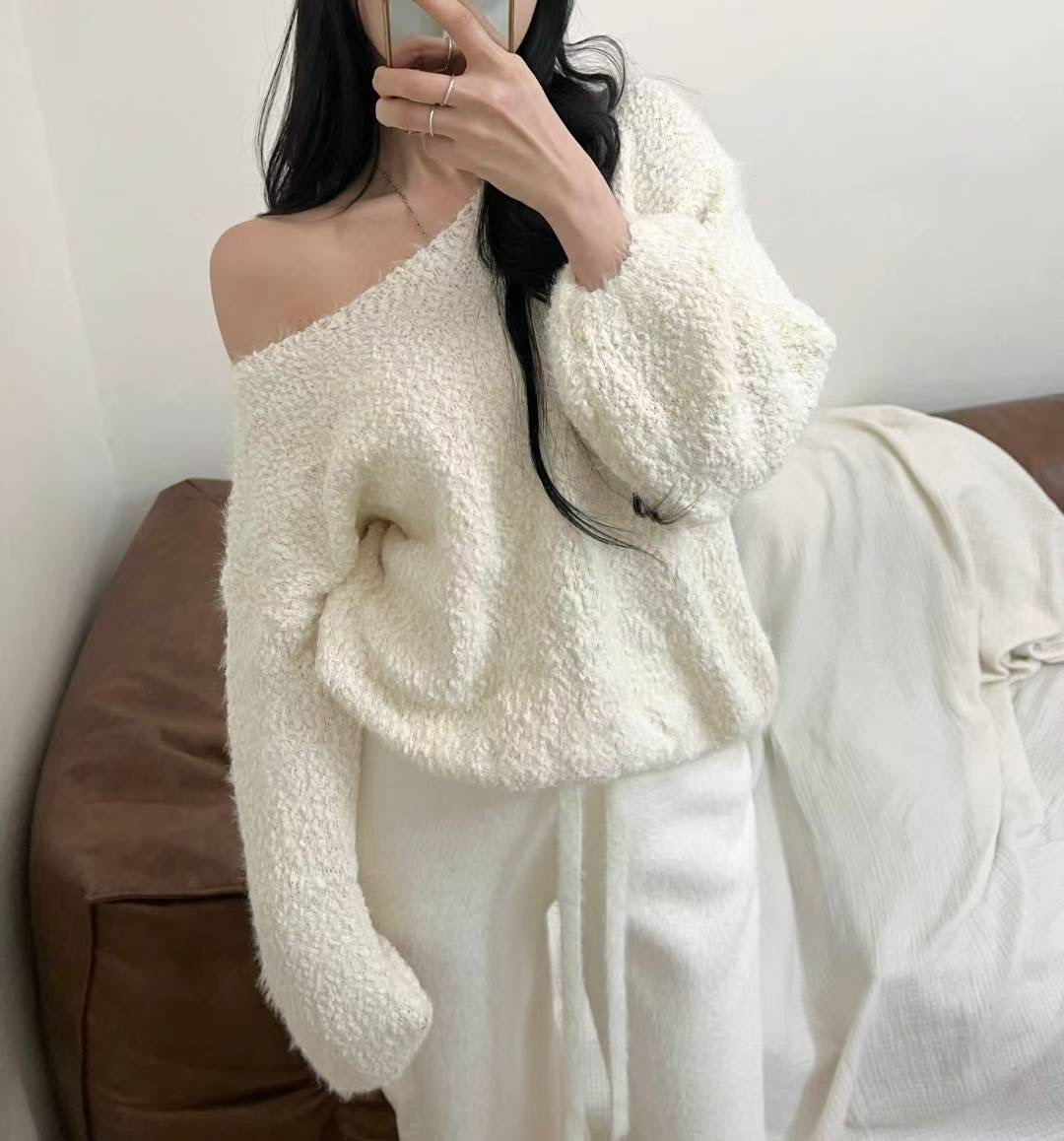 KITSCH韓國代購㊣女士新款時尚熱賣25秋冬人氣休閑針織衫船領KITSCH針織衫圖色4