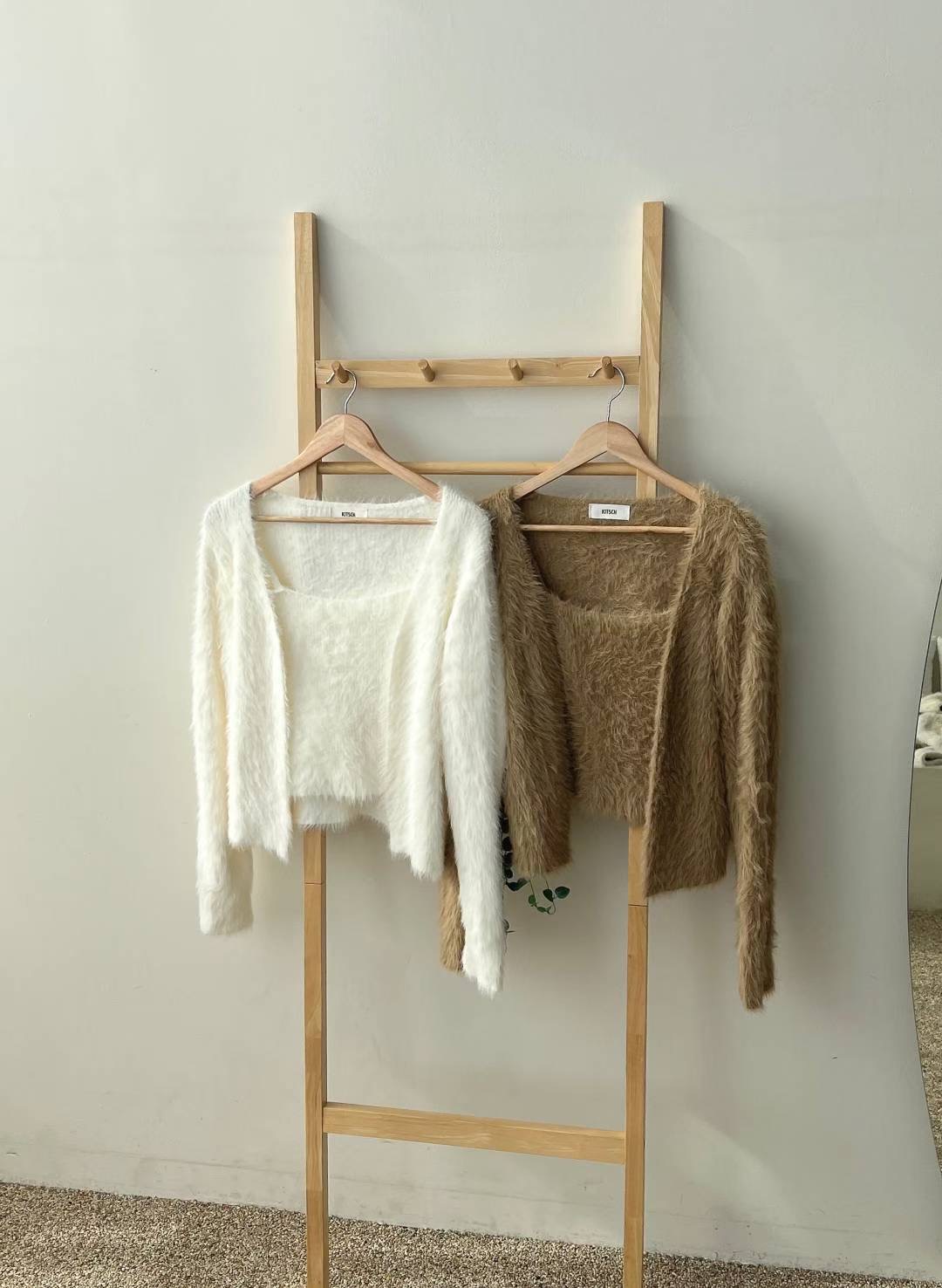 KITSCH韓國直郵㊣女士新款真品休閑熱賣推薦25秋冬套裝毛皮開衫KITSCH套裝