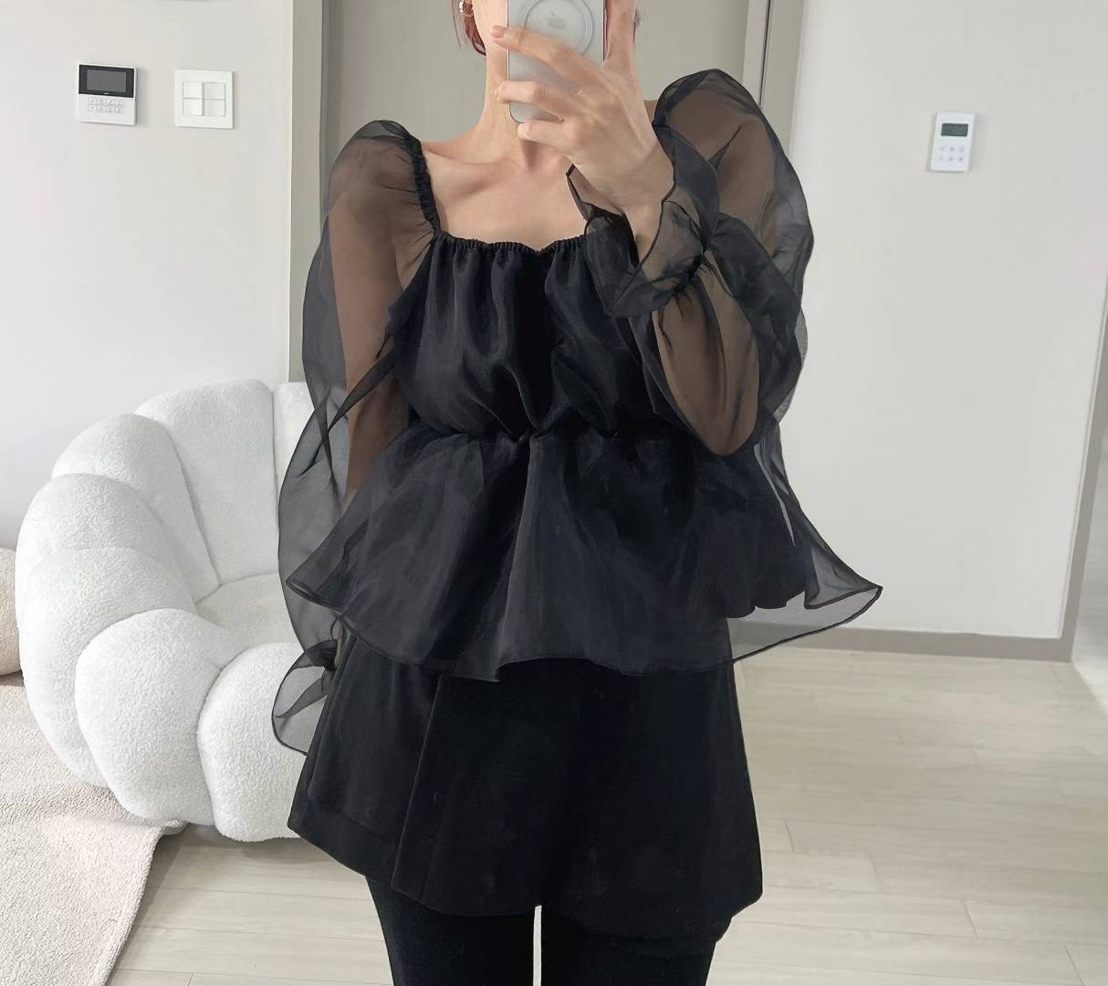 KITSCH韓國直郵㊣女裝新款真品人氣熱賣職業襯衫蕾絲衫透明KITSCH襯衫/蕾絲衫圖色2