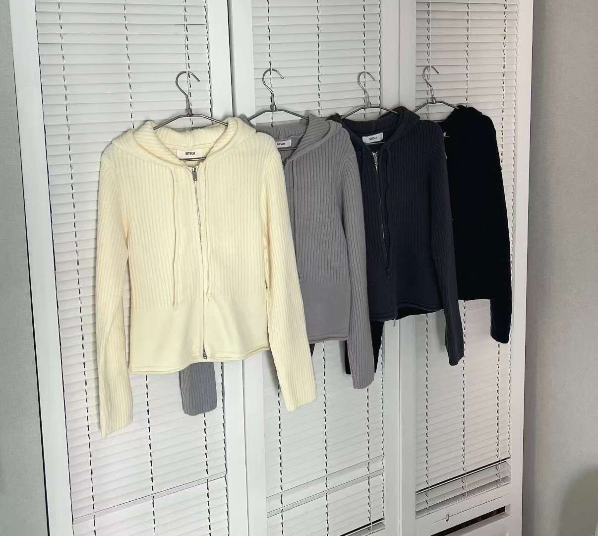 KITSCH韓國直郵㊣女裝新品時尚25秋冬人氣針織衫連帽拉鏈衫KITSCH針織衫圖色4左四色