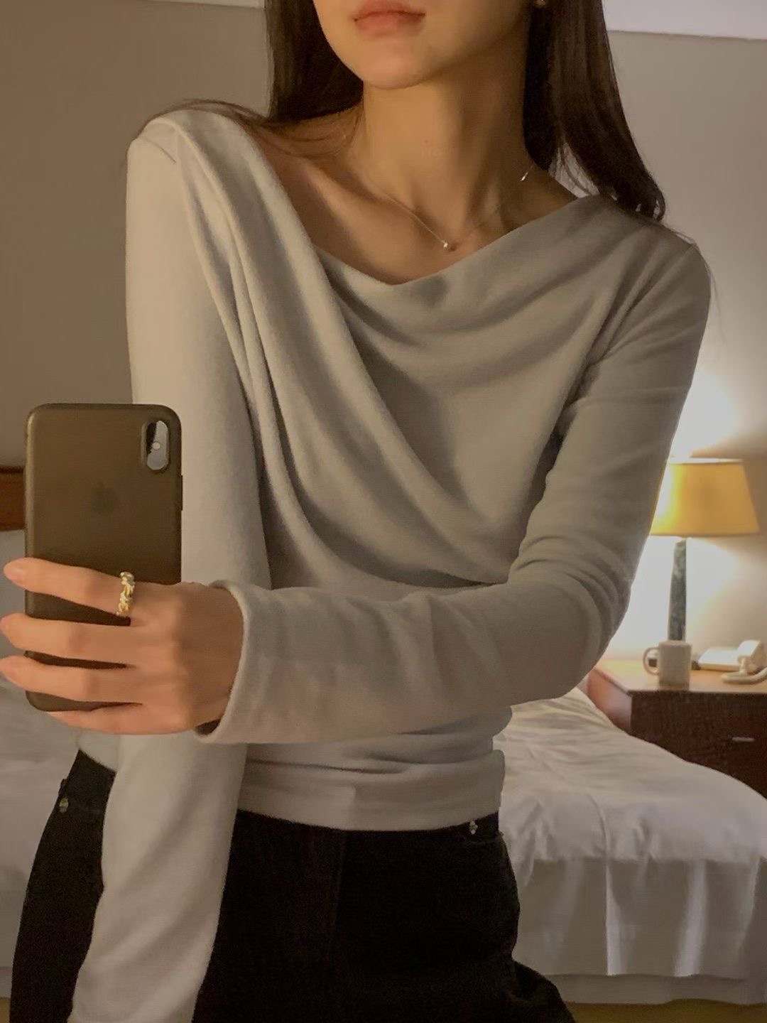 OSRO東大門㊣代購女裝新品25秋冬真品職業時尚熱賣長袖T恤褶皺OSRO長袖T恤