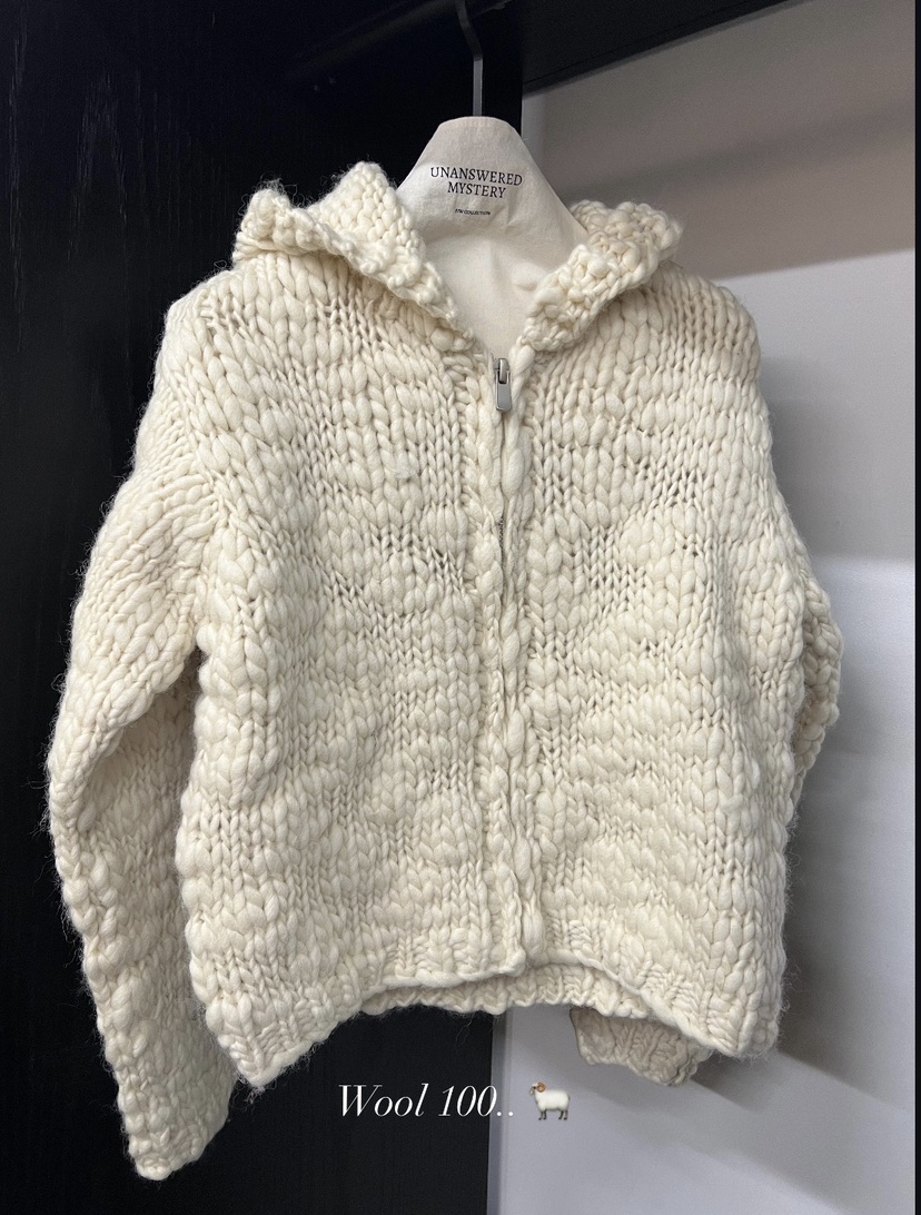 UNANSWERED-MYSTERY東大門㊣直郵女裝新品熱賣毛衣手工編織連帽衫UNANSWERED-MYSTERY毛衣圖色1