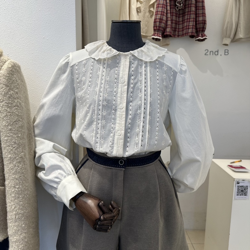 2nd B-S東大門㊣實拍女裝新品熱賣25秋冬推薦襯衫蕾絲衫刺繡2nd B-S襯衫/蕾絲衫圖色1