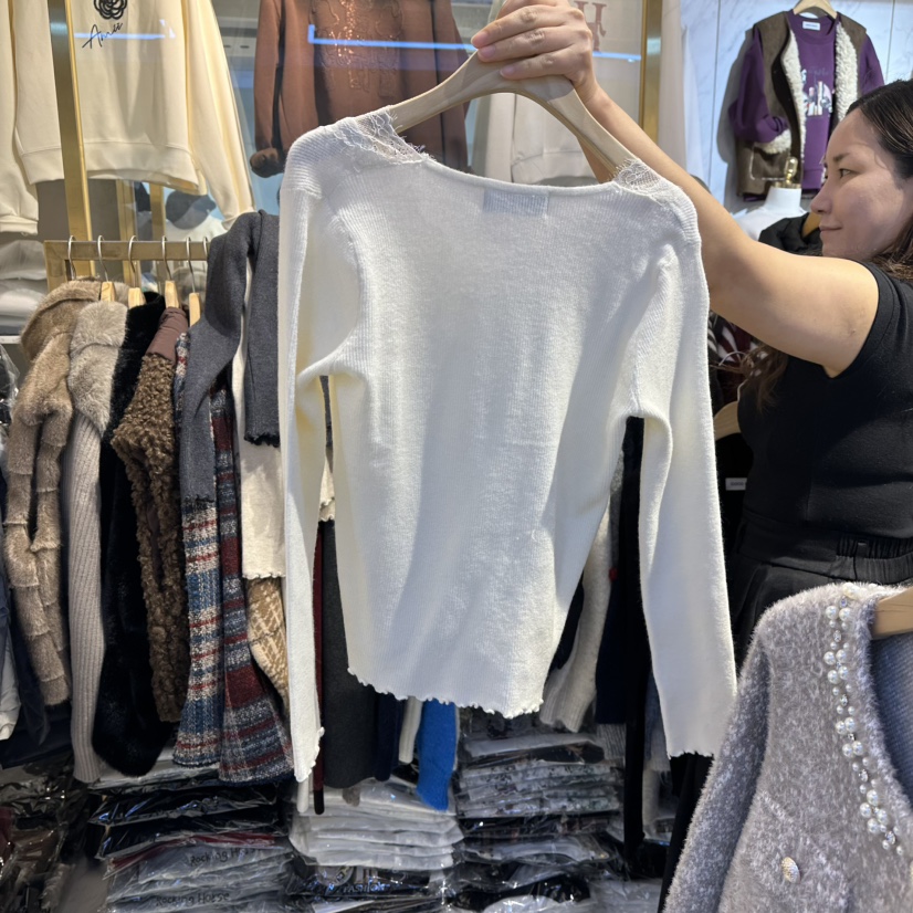 COCO HOLIC韓國直郵㊣女裝新款25秋冬職業休閑針織衫V領蕾絲COCO HOLIC針織衫