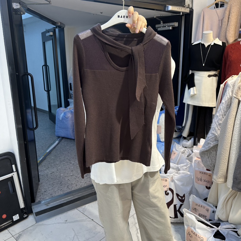 HARU-Q韓國直郵㊣女裝新品推薦休閑職業25秋冬長袖T恤網眼HARU-Q長袖T恤圖色2