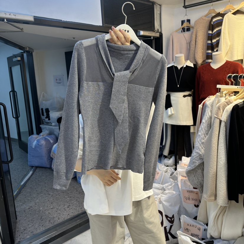 HARU-Q韓國直郵㊣女裝新品推薦休閑職業25秋冬長袖T恤網眼HARU-Q長袖T恤圖色3