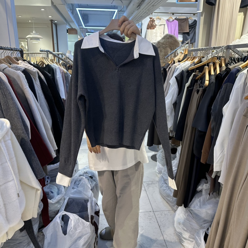 HARU-Q東大門㊣代購女士新款25秋冬真品職業針織衫不含項鏈HARU-Q針織衫圖色1墨色