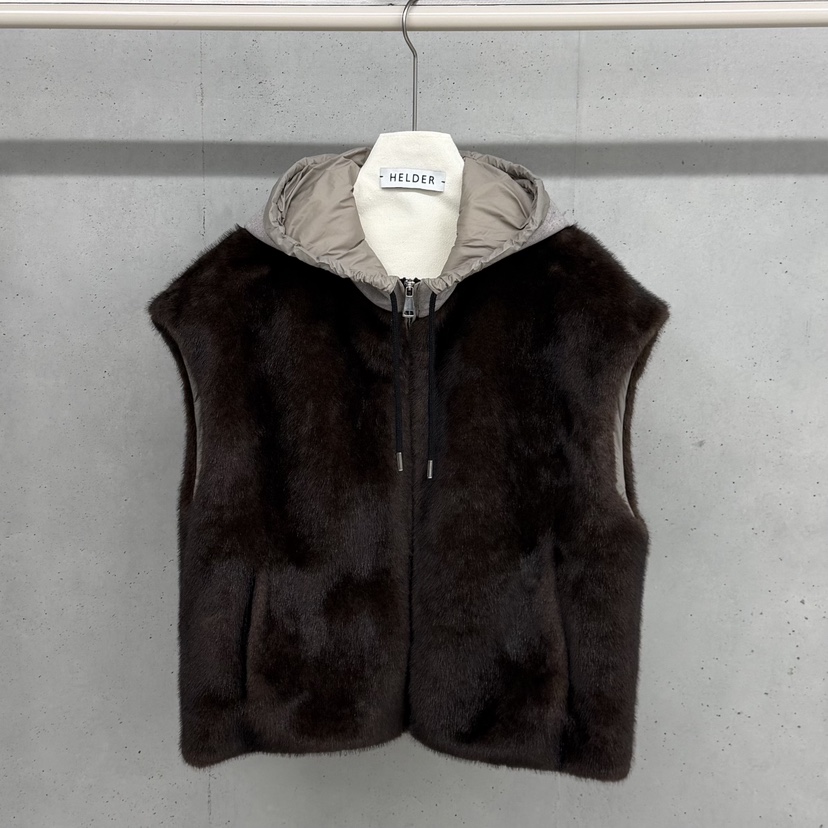HELDER-P東大門㊣代購女士新款時尚25秋冬馬甲拉鏈貂皮連帽HELDER馬甲圖色1