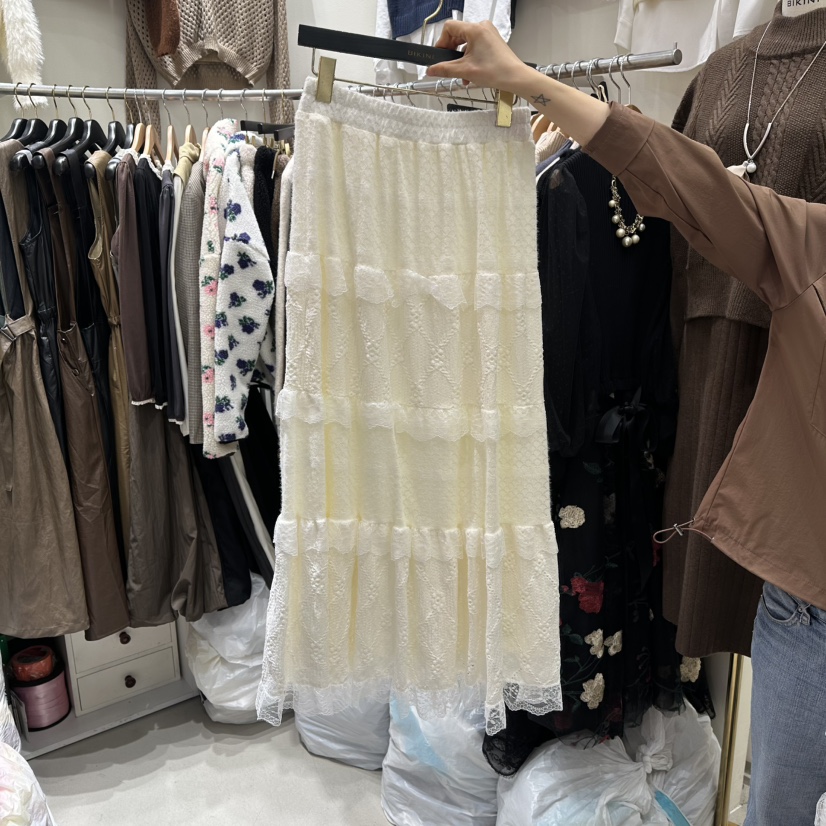 BIKINI東大門㊣直郵女裝新品真品職業人氣休閑時尚長裙蕾絲BIKINI長裙圖色2奶油色