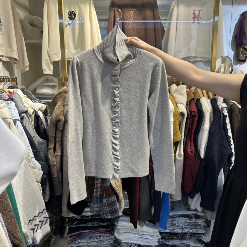 COCO HOLIC韓國直郵㊣女士新品時尚熱賣職業針織衫荷葉邊褶皺COCO HOLIC針織衫圖色2