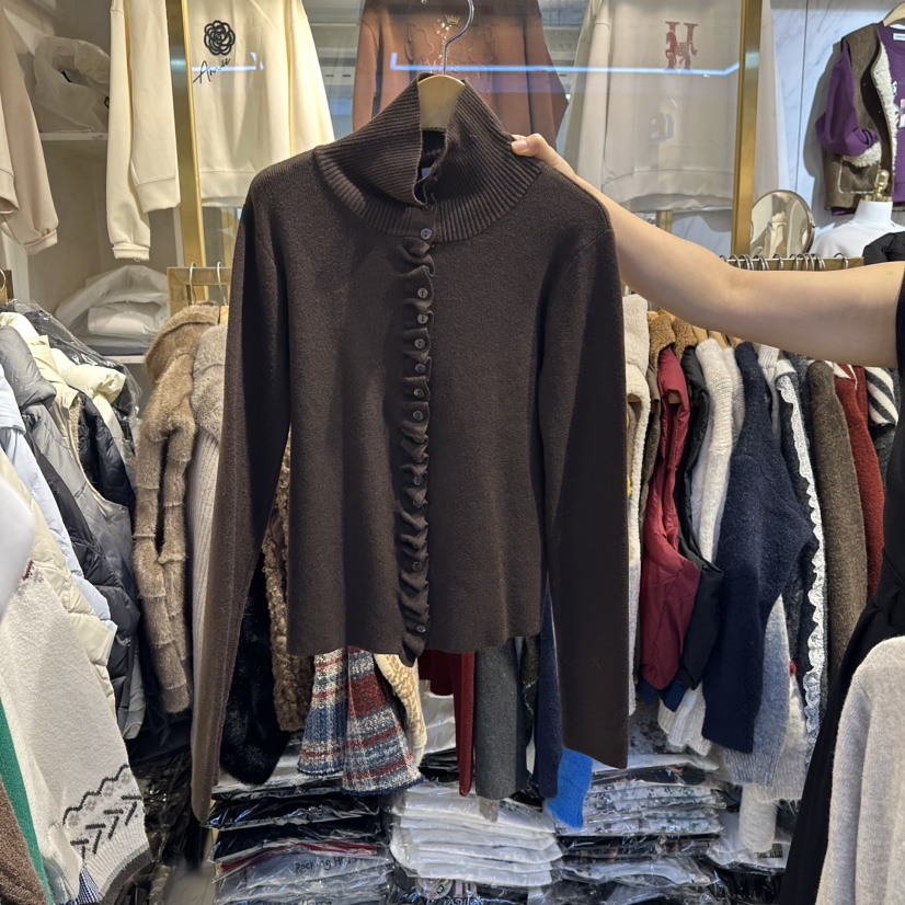 COCO HOLIC韓國直郵㊣女士新品時尚熱賣職業針織衫荷葉邊褶皺COCO HOLIC針織衫圖色3