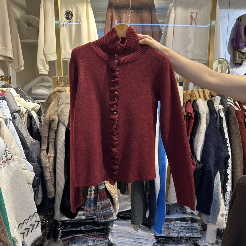 COCO HOLIC韓國直郵㊣女士新品時尚熱賣職業針織衫荷葉邊褶皺COCO HOLIC針織衫圖色4