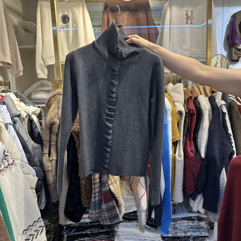 COCO HOLIC韓國直郵㊣女士新品時尚熱賣職業針織衫荷葉邊褶皺COCO HOLIC針織衫圖色5