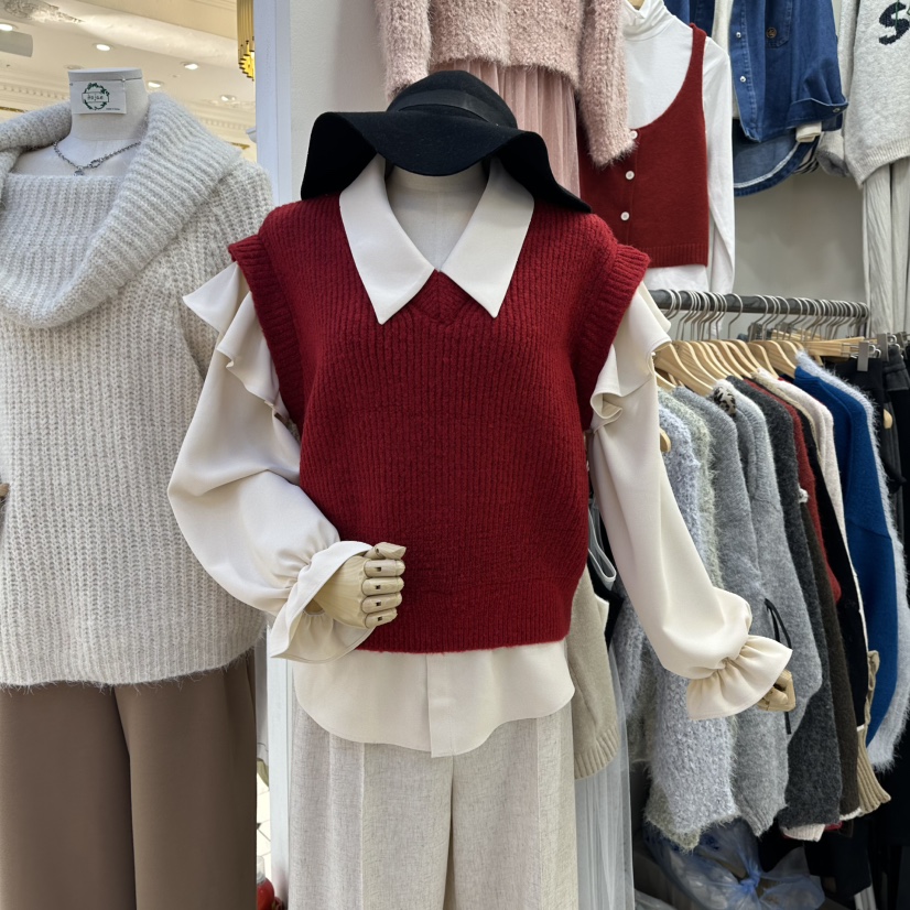 HOJAE東大門㊣代購女裝新品25秋冬熱賣襯衫蕾絲衫假兩件荷葉邊MID-LEVEL JUMP襯衫/蕾絲衫圖色4