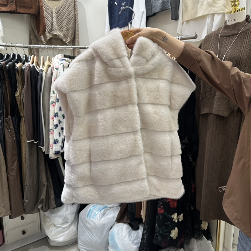 BIKINI韓國代購㊣女裝新款休閑職業25秋冬熱賣人氣馬甲貂皮BIKINI馬甲圖色1