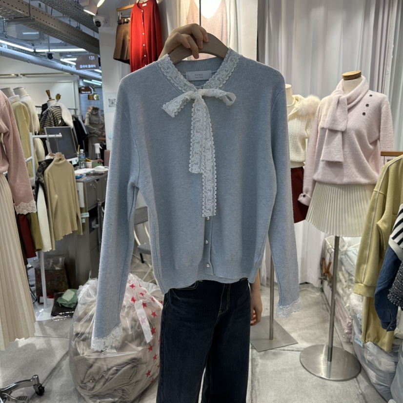 FLYFLY/LULULALLA/LIVE韓國代購㊣女士新品25秋冬針織衫蕾絲FLYFLY/LULULALLA/LIVE針織衫圖色1