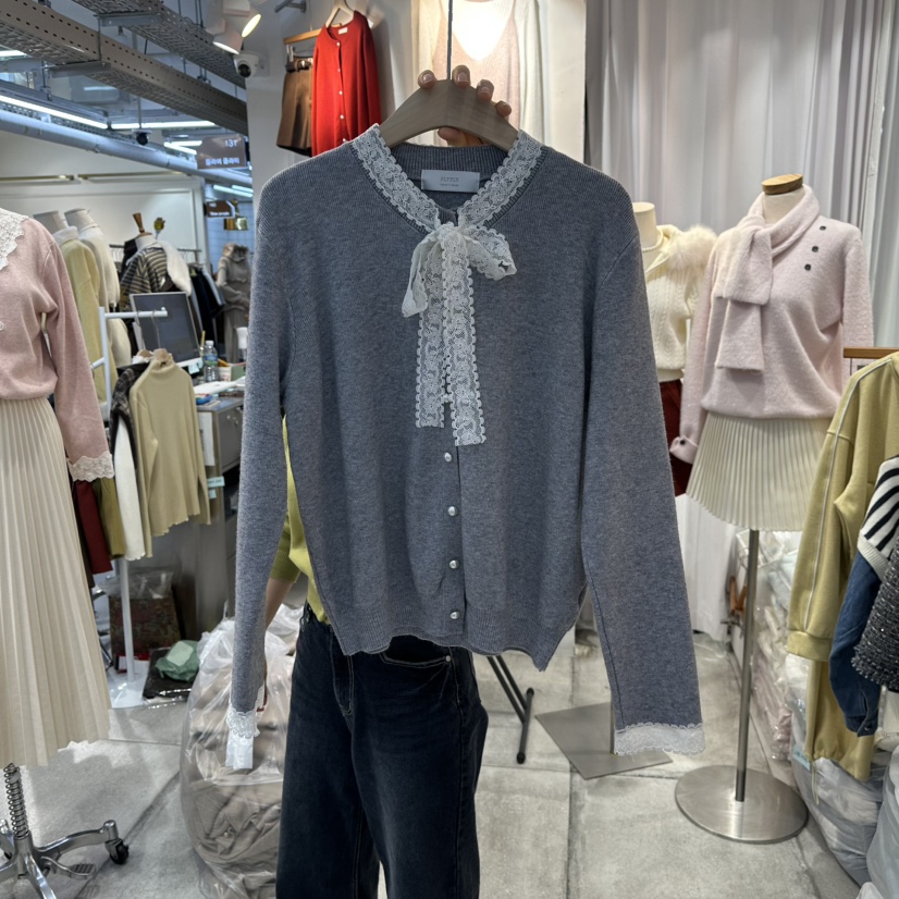 FLYFLY/LULULALLA/LIVE韓國代購㊣女士新品25秋冬針織衫蕾絲FLYFLY/LULULALLA/LIVE針織衫圖色2