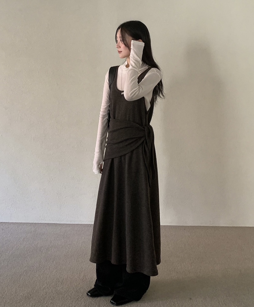 OURS韓國代購㊣女裝新品時尚25秋冬休閑職業推薦連衣裙圍巾OURS連衣裙