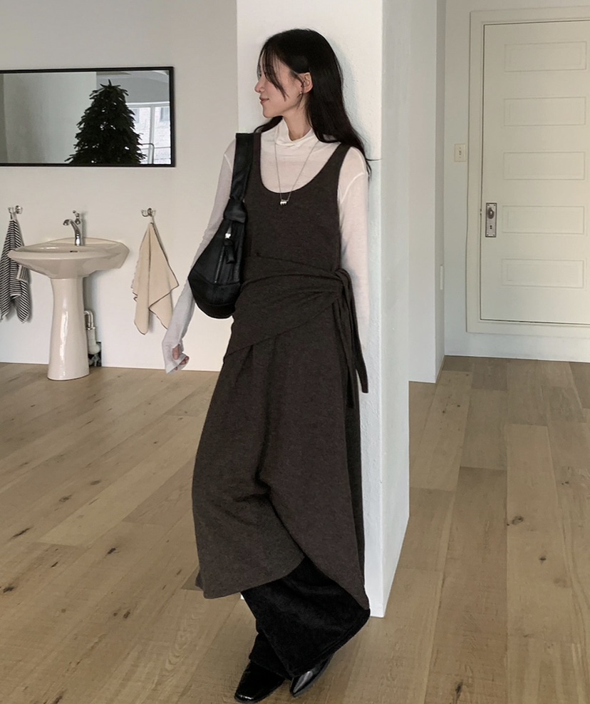 OURS韓國代購㊣女裝新品時尚25秋冬休閑職業推薦連衣裙圍巾OURS連衣裙