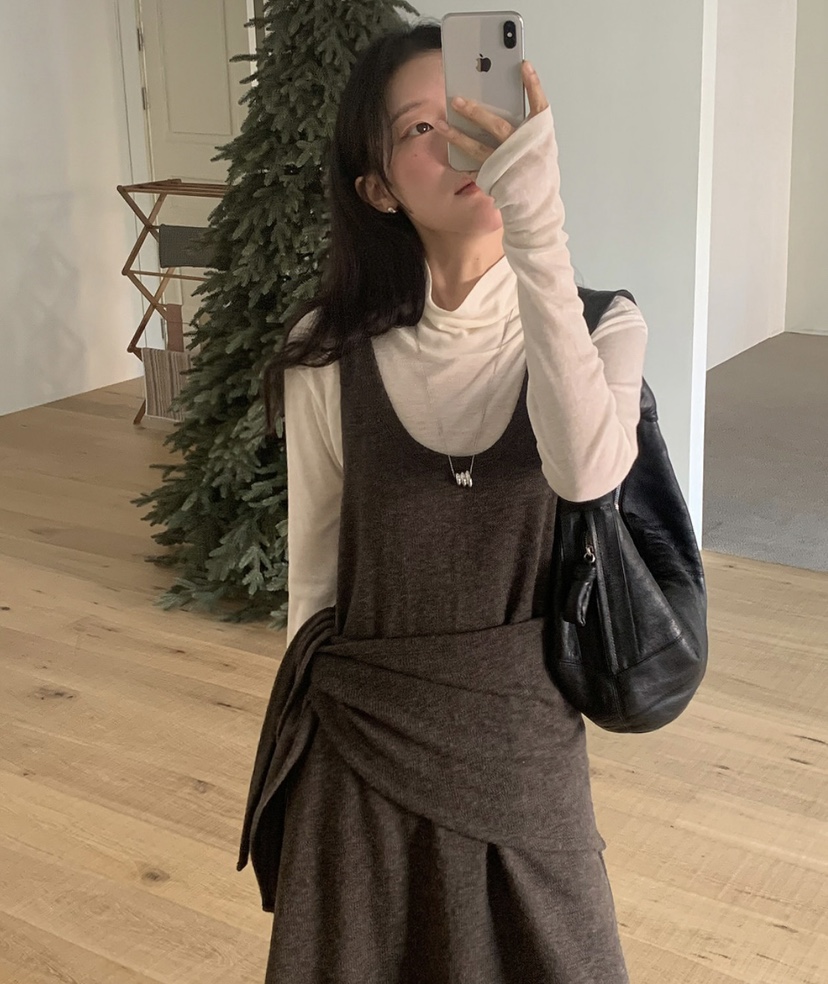 OURS韓國代購㊣女裝新品時尚25秋冬休閑職業推薦連衣裙圍巾OURS連衣裙