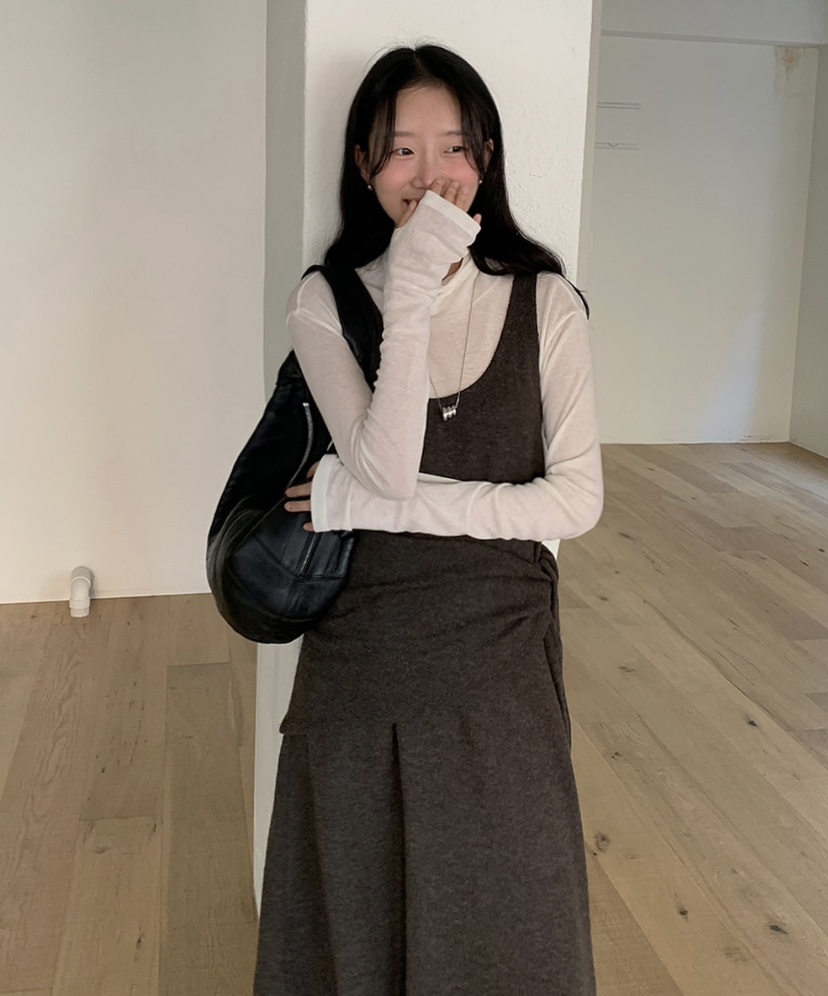 OURS韓國代購㊣女裝新品時尚25秋冬休閑職業推薦連衣裙圍巾OURS連衣裙