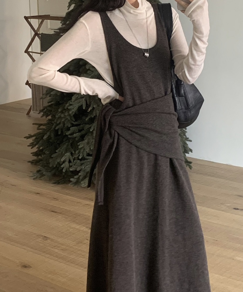 OURS韓國代購㊣女裝新品時尚25秋冬休閑職業推薦連衣裙圍巾OURS連衣裙