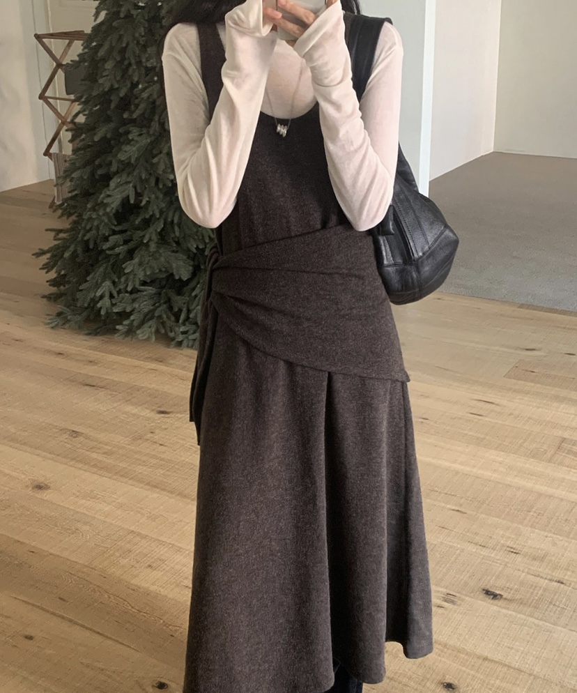 OURS韓國代購㊣女裝新品時尚25秋冬休閑職業推薦連衣裙圍巾OURS連衣裙