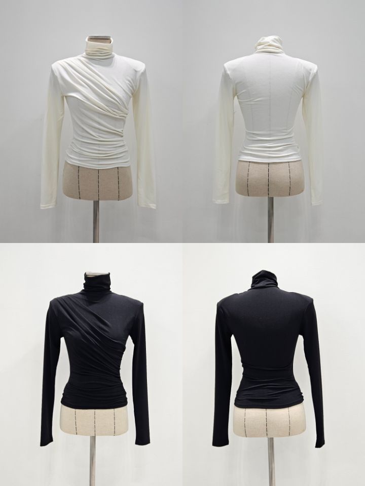 HIGH HEELS韓國直郵㊣女裝新款熱賣真品職業推薦長袖T恤褶皺HIGH HEELS長袖T恤