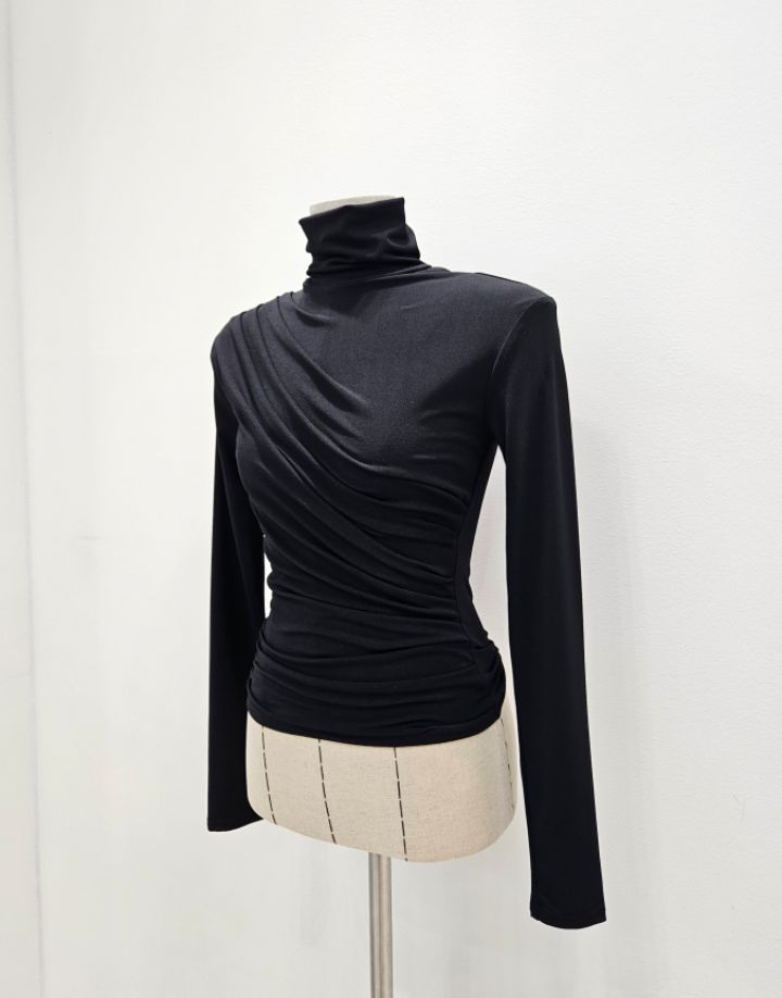 HIGH HEELS韓國直郵㊣女裝新款熱賣真品職業推薦長袖T恤褶皺HIGH HEELS長袖T恤