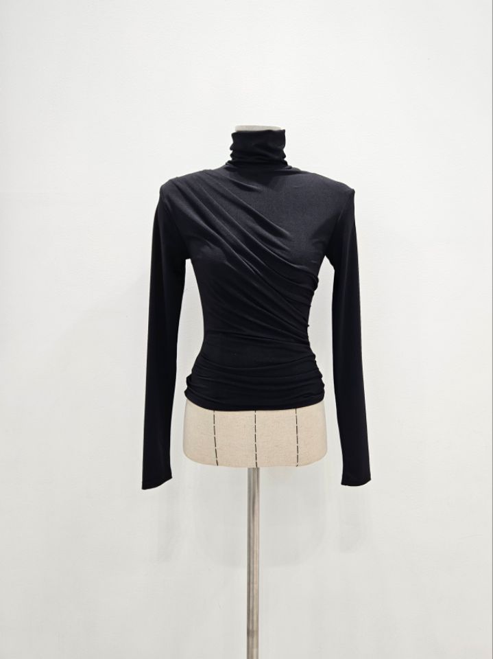 HIGH HEELS韓國直郵㊣女裝新款熱賣真品職業推薦長袖T恤褶皺HIGH HEELS長袖T恤圖色1