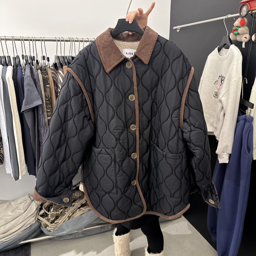A.CES東大門㊣實拍女裝新品時尚熱賣職業25秋冬短款棉服絎縫棉A.CES短款棉服圖色1