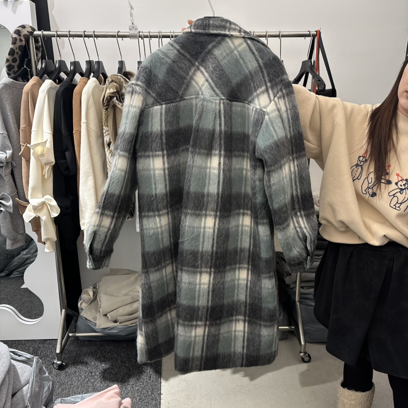 A.CES東大門㊣代購女裝新款人氣真品25秋冬中長款大衣格子A.CES中長款大衣