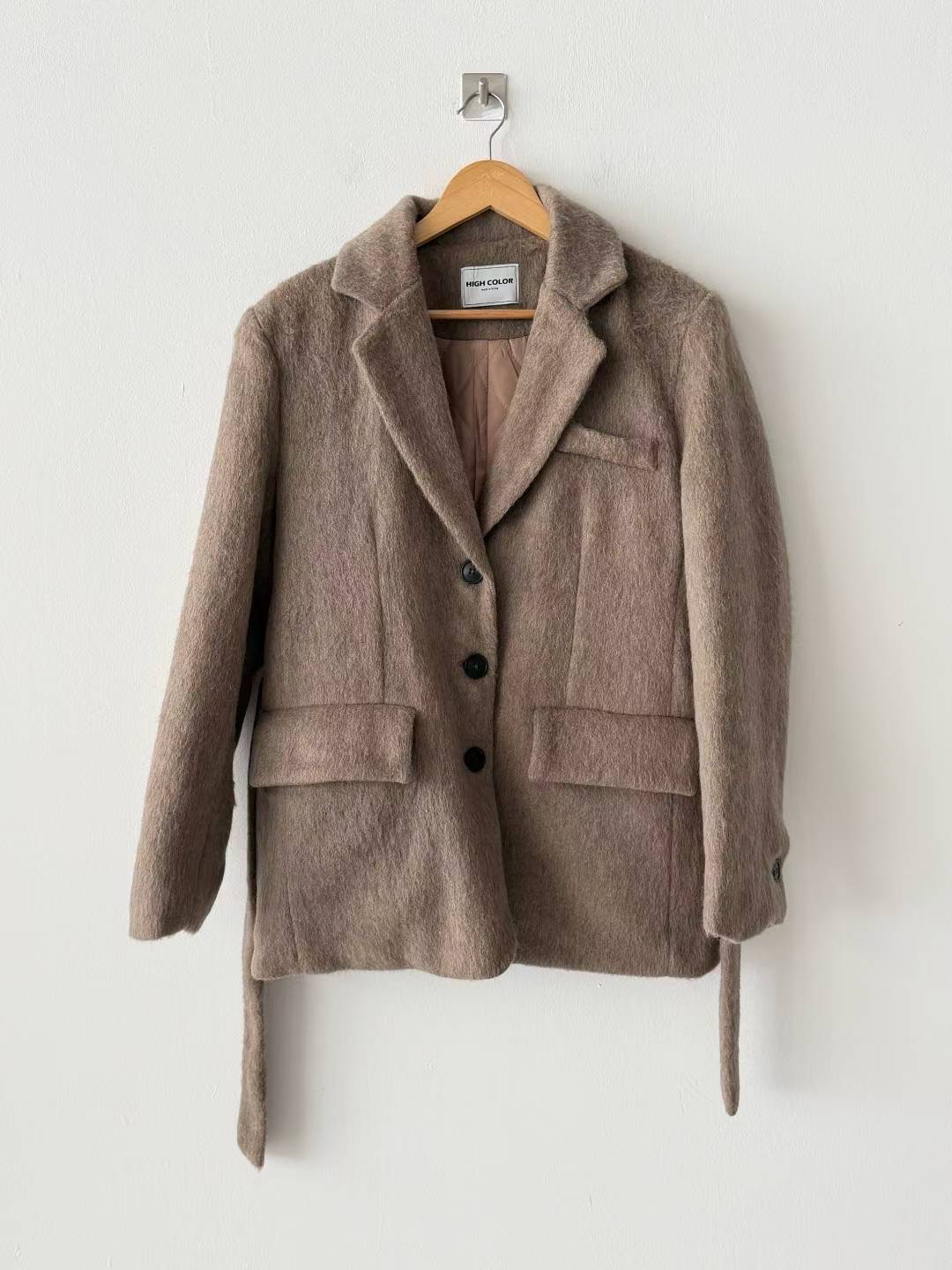 HIGH COLOR/NODI韓國代購㊣女裝新款休閑推薦短款大衣含腰帶HIGH COLOR/NODI短款大衣圖色1