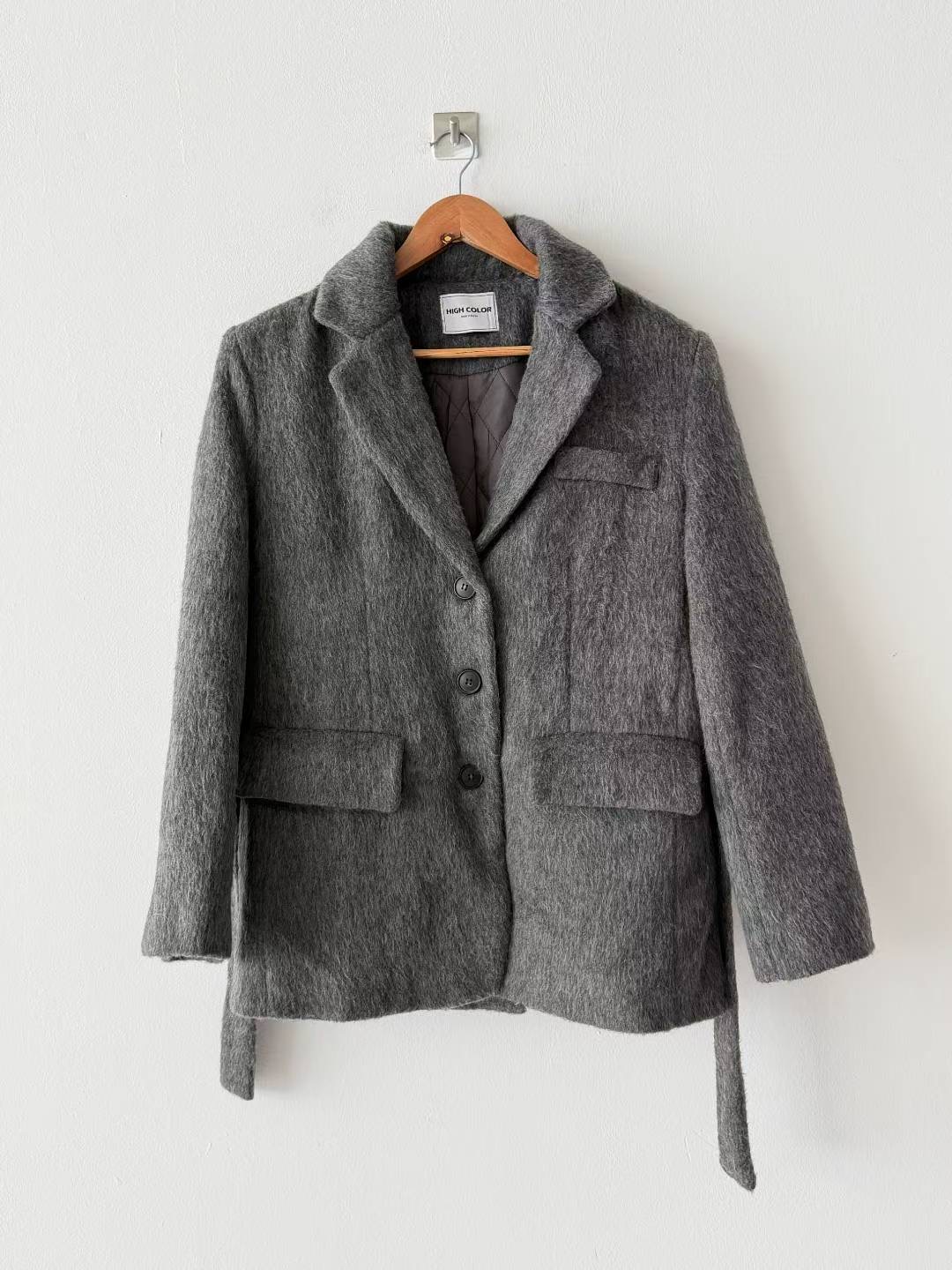 HIGH COLOR/NODI韓國代購㊣女裝新款休閑推薦短款大衣含腰帶HIGH COLOR/NODI短款大衣圖色2