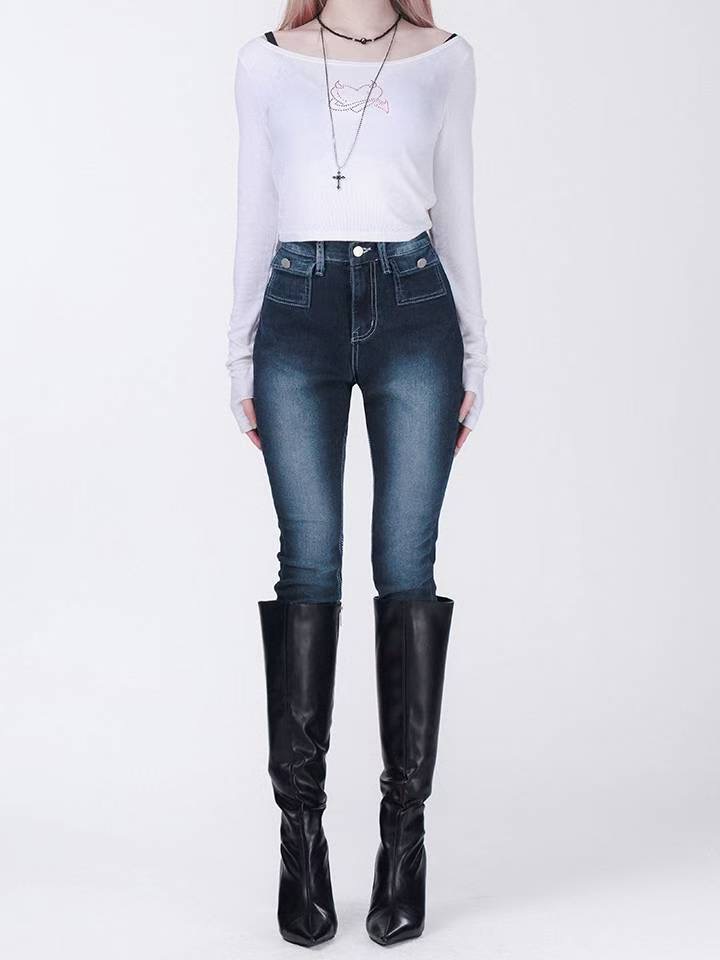 J CAT東大門㊣代購女士新款推薦25秋冬時尚職業人氣牛仔褲J CAT牛仔褲圖色1