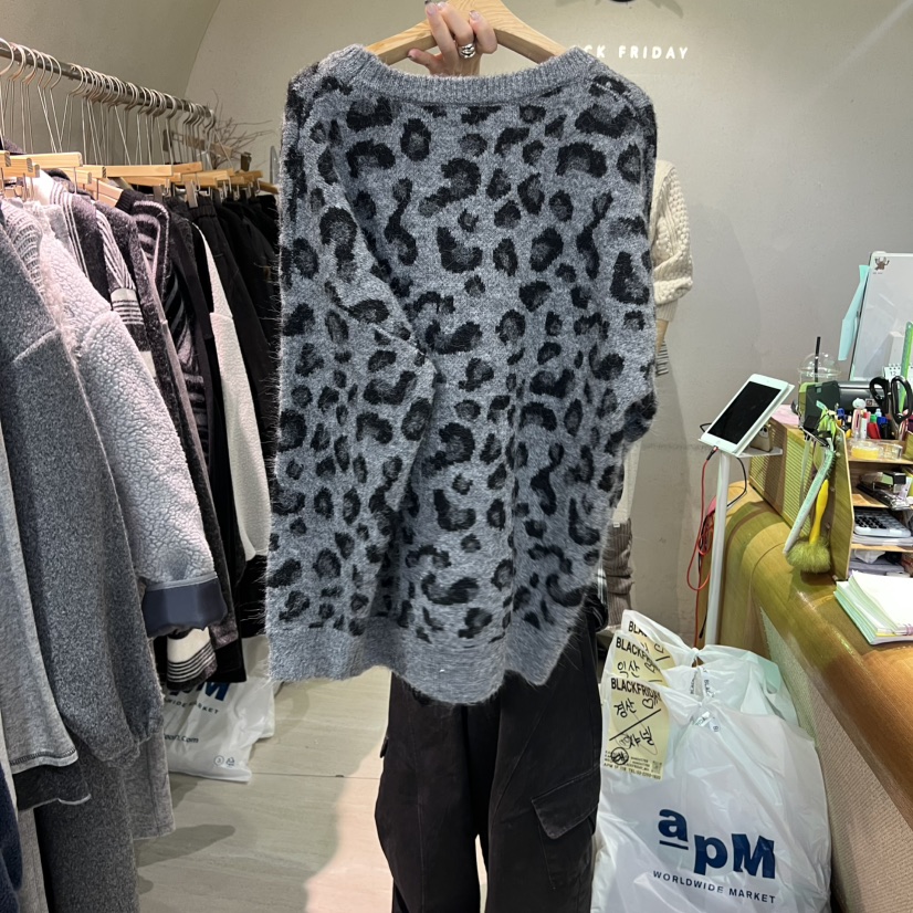 BLACKFRIDAY東大門㊣代購女士新品人氣時尚休閑真品針織衫豹紋BLACK FRIDAY針織衫