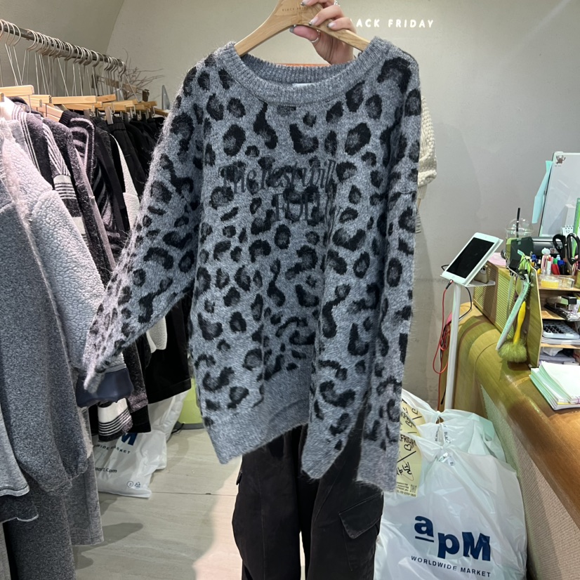 BLACKFRIDAY東大門㊣代購女士新品人氣時尚休閑真品針織衫豹紋BLACK FRIDAY針織衫圖色1