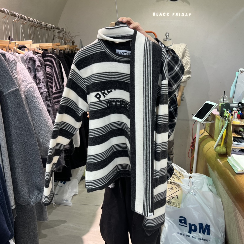 BLACKFRIDAY韓國代購㊣女裝新品時尚推薦休閑長袖T恤含圍巾BLACK FRIDAY長袖T恤圖色3