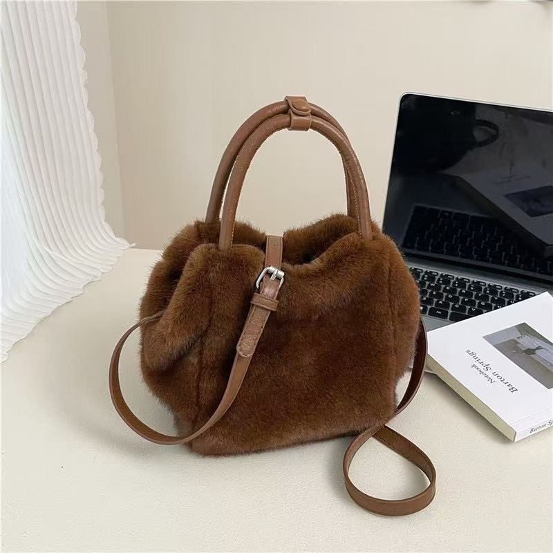 ORANGE-오렌지-OT韓國代購㊣女裝新款休閑手提包毛皮雙層ORANGE手提包圖色1