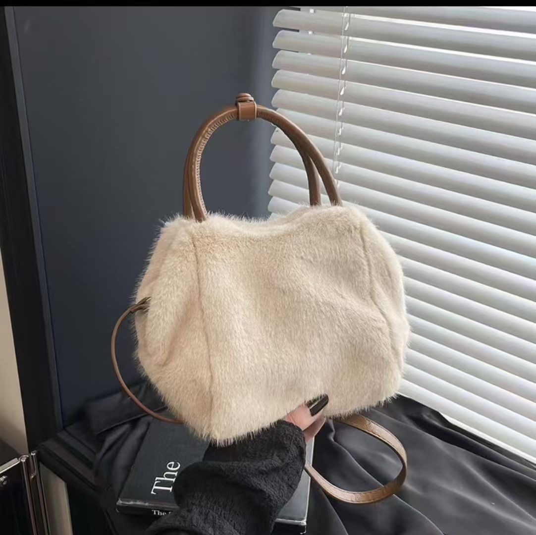 ORANGE-오렌지-OT韓國代購㊣女裝新款休閑手提包毛皮雙層ORANGE手提包圖色4