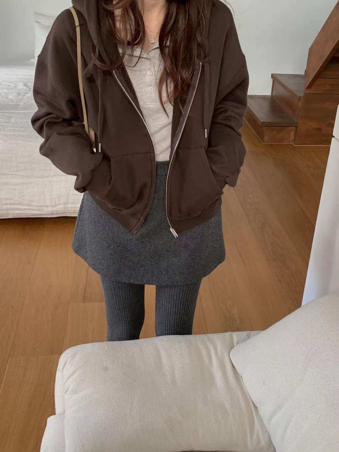 MIELLE-미엘르-OT韓國代購㊣女士新款真品夾克連帽拉鏈衫MIELLE-미엘르-OT夾克圖色2