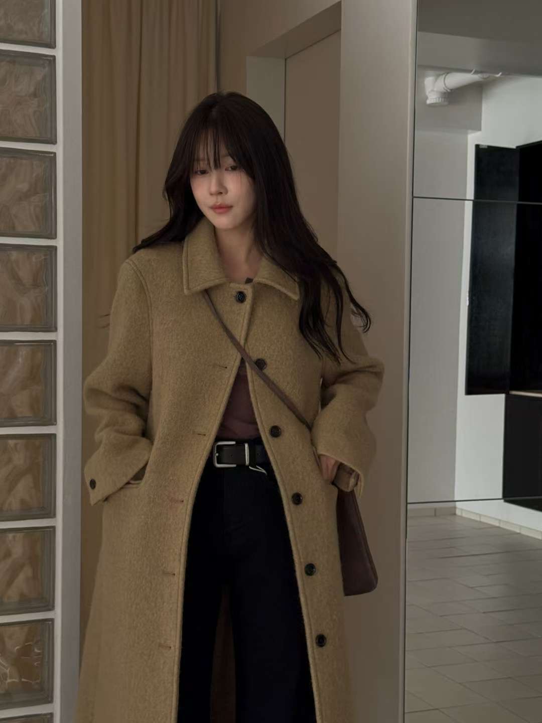 MIELLE-미엘르-OT韓國代購㊣女士新款25秋冬中長款大衣不含圍巾MIELLE-미엘르-OT中長款大衣