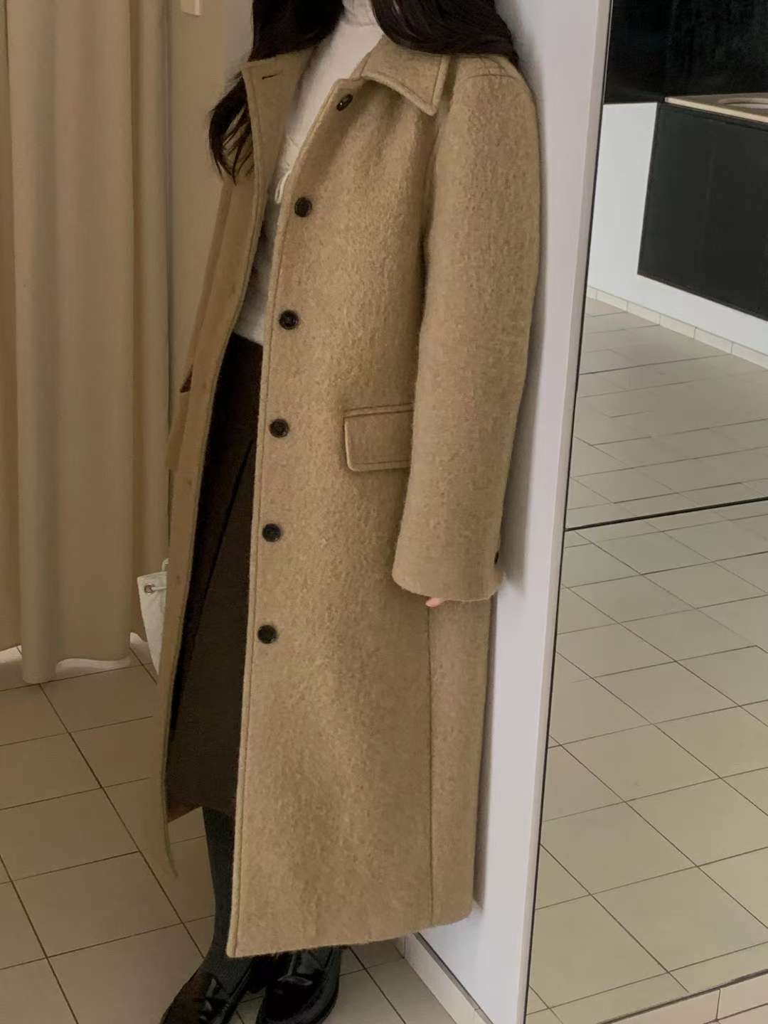 MIELLE-미엘르-OT韓國代購㊣女士新款25秋冬中長款大衣不含圍巾MIELLE-미엘르-OT中長款大衣