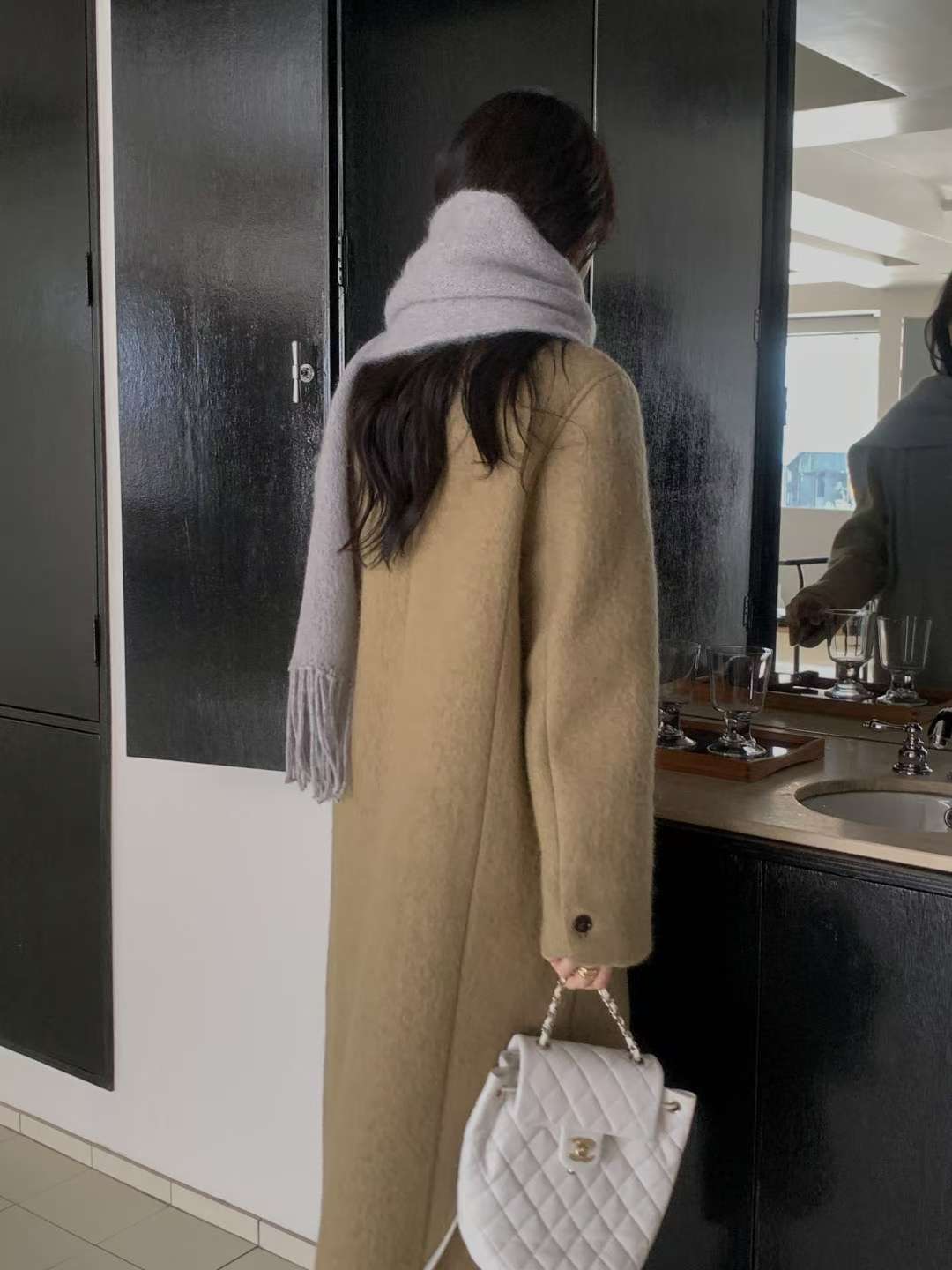 MIELLE-미엘르-OT韓國代購㊣女士新款25秋冬中長款大衣不含圍巾MIELLE-미엘르-OT中長款大衣