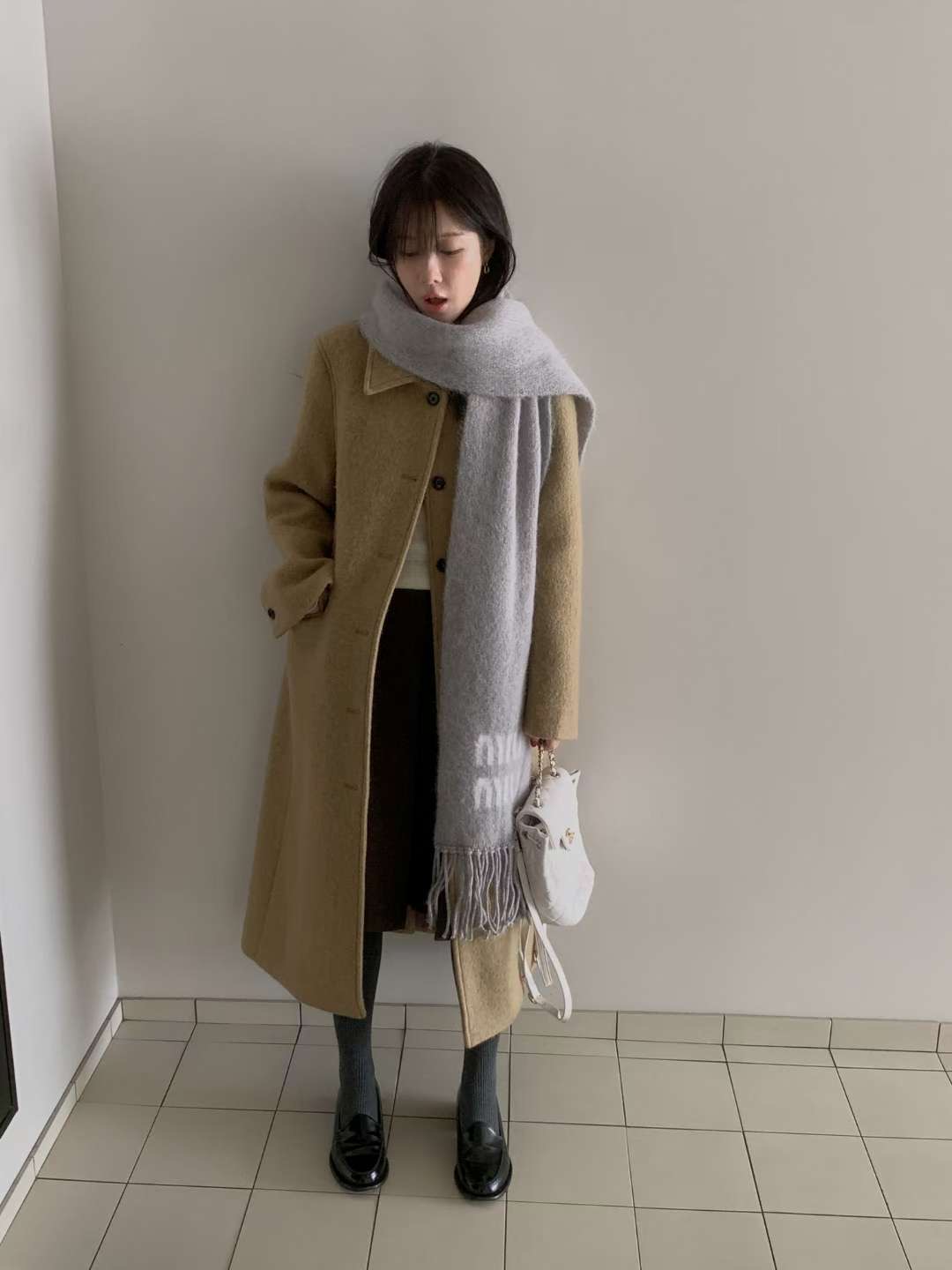 MIELLE-미엘르-OT韓國代購㊣女士新款25秋冬中長款大衣不含圍巾MIELLE-미엘르-OT中長款大衣圖色1